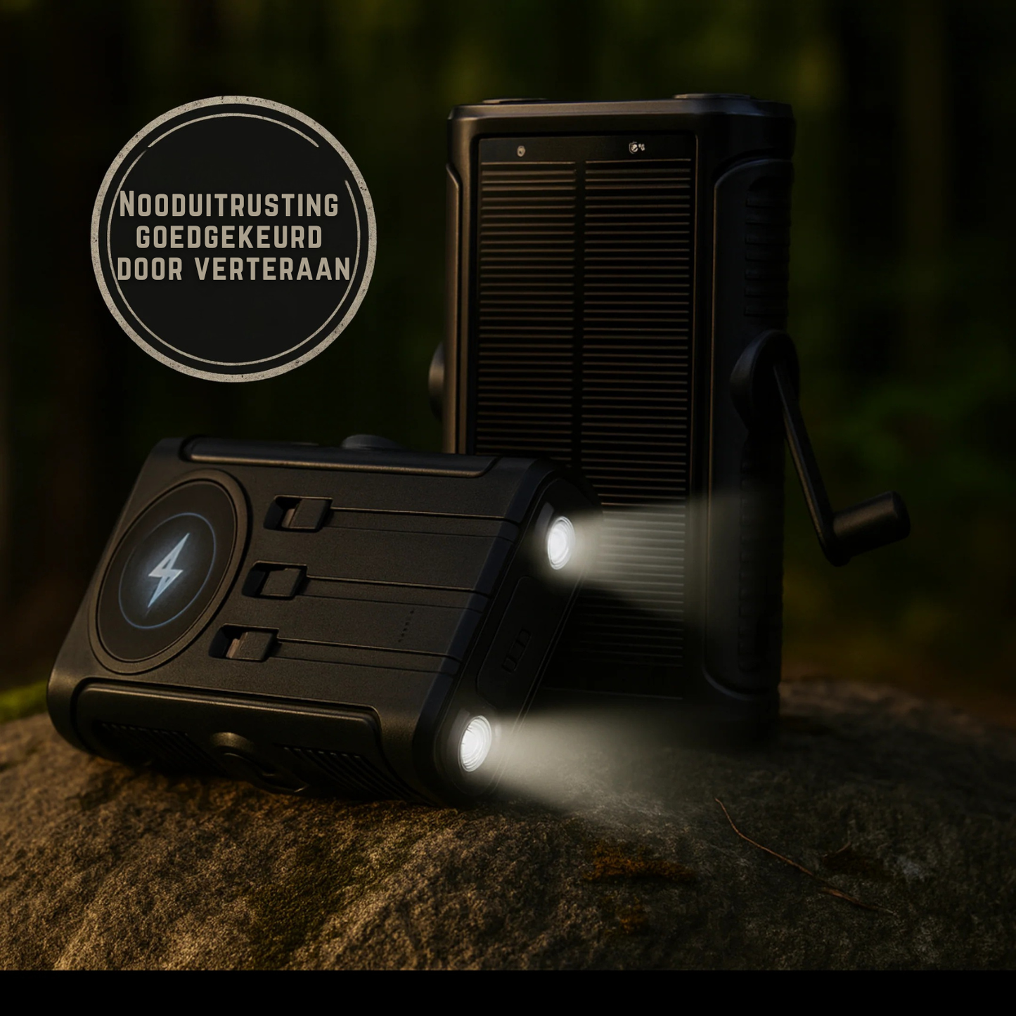 Elite powerbank - Draadloze Zonne-energie Powerbank met Oplaadhendel