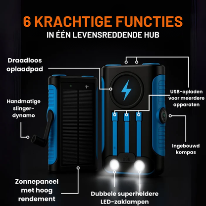 Elite powerbank - Draadloze Zonne-energie Powerbank met Oplaadhendel